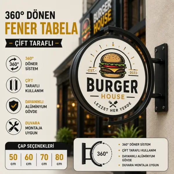Dönen Çift Taraflı Işıklı Fener Tabela